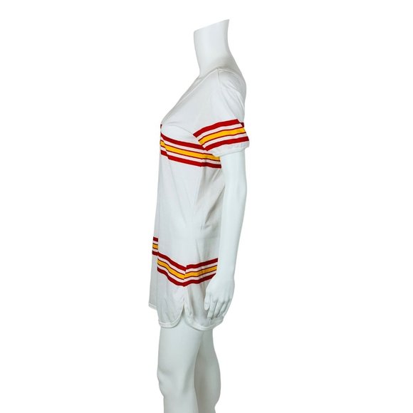 Vintage 70s Red Yellow Striped Tunic Tee V-neck T-Shirt B 37" - Picture 7 of 11